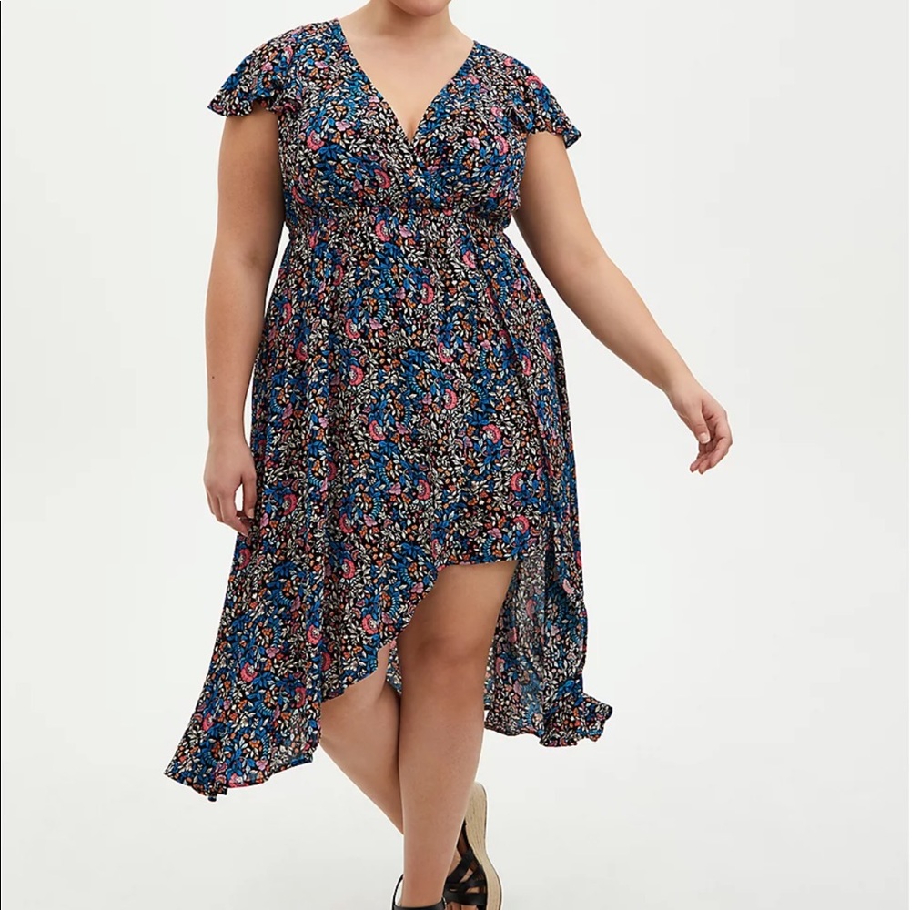 Torrid Walk-Through Romper Black Floral Midi Dress Size 2